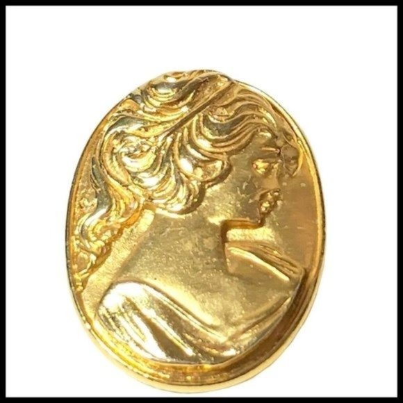 Vintage Gold‎ Tone Cameo Pin Brooch - Picture 1 of 10